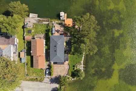 Top down aerial of 3 Willowbank Avenue on Lake Wilcox
