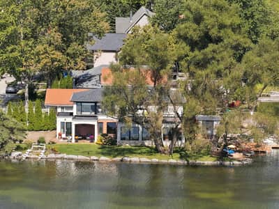Aerial lakefront view of 3 Willowbank Avenue on Lake Wilcox